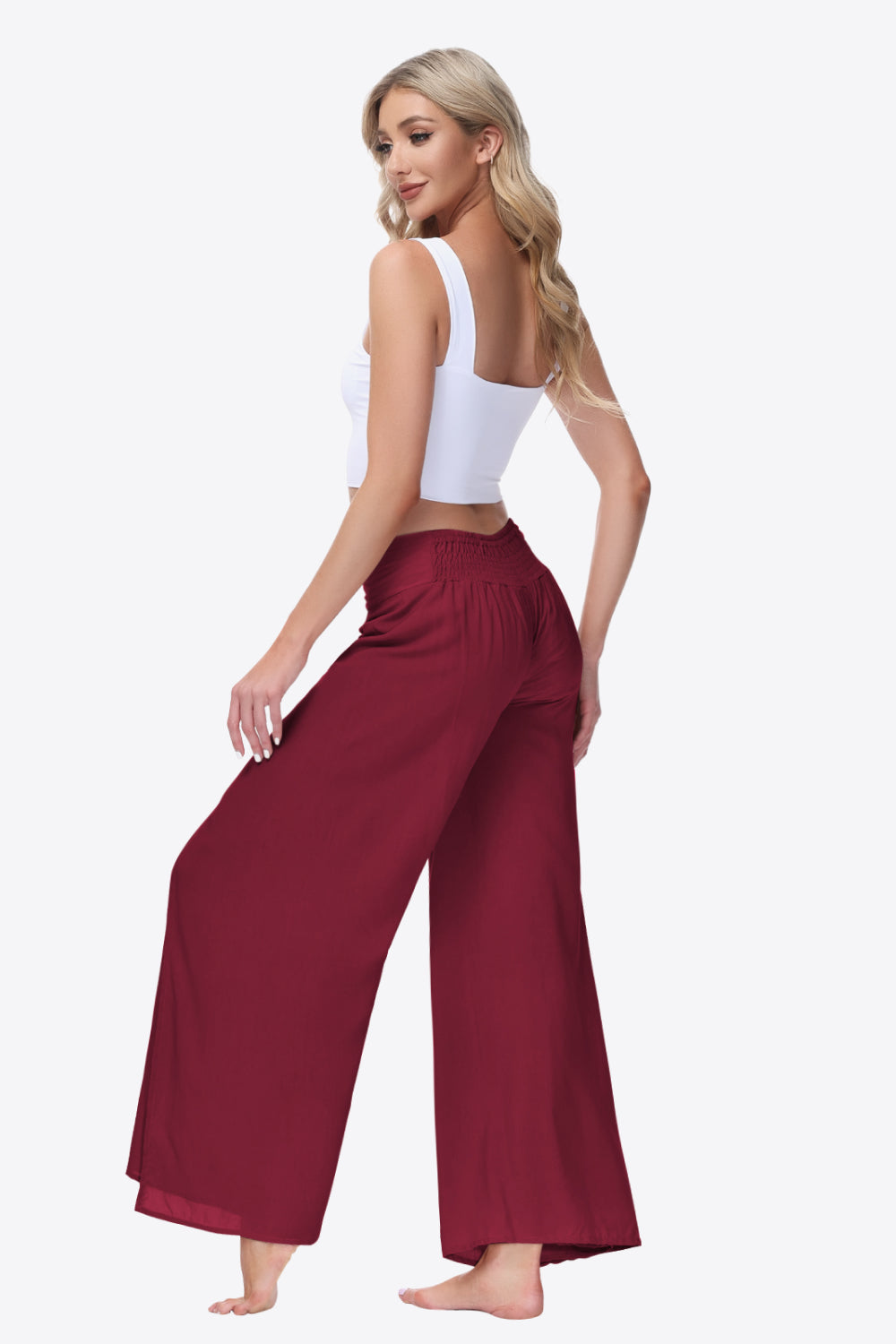 Smocked Split Wide Leg Long Pants