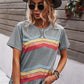 Multicolored Chevron Stripe Round Neck Side Slit T-Shirt
