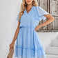 Frill Trim Tie Neck Flutter Sleeve Dress