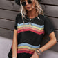 Multicolored Chevron Stripe Round Neck Side Slit T-Shirt