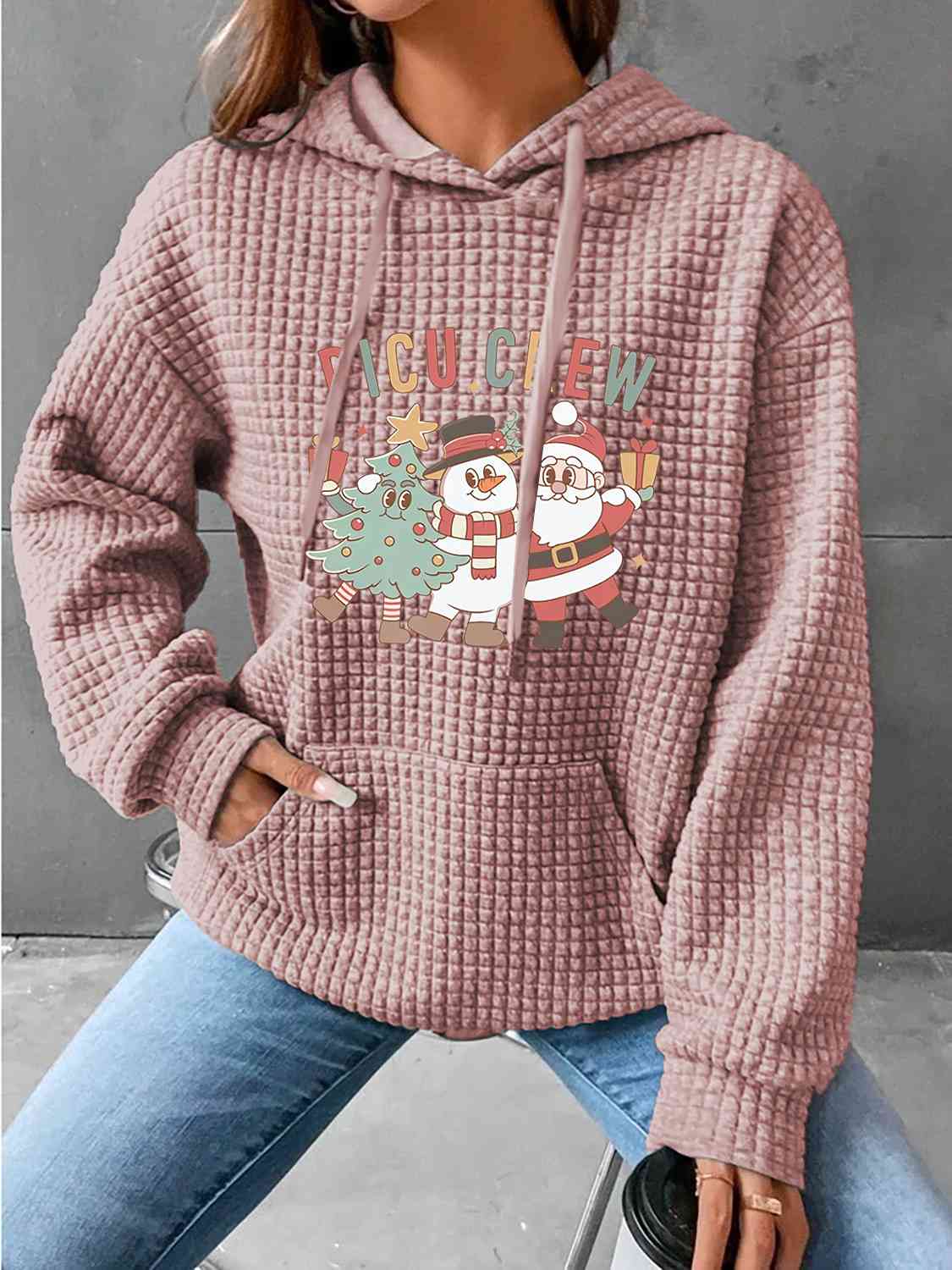 Full Size Waffle-Knit Drawstring Hoodie with Pocket