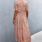 Printed V-Neck Flutter Sleeve Belted Dress