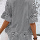 Striped Asymmetrical Flounce Sleeve Blouse
