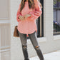 Spliced Lace Balloon Sleeve Waffle-Knit Tunic Top