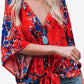 Printed Deep V Tie Hem Blouse