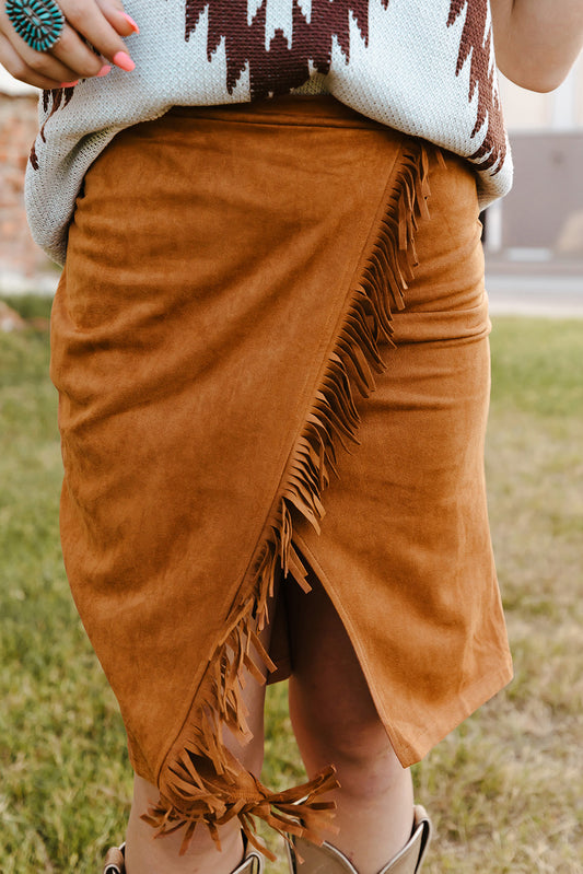 Fringe Trim Wrap Skirt