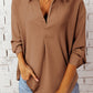 Textured Johnny Collar Three-Quarter Sleeve Blouse