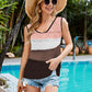 Striped Openwork V-Neck Knit Tank