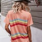 Multicolored Chevron Stripe Round Neck Side Slit T-Shirt