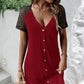 Buttoned V-Neck Raglan Sleeve Dress