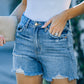 Distressed Raw Hem Denim Shorts with Pockets