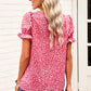 Printed Flounce Sleeve Plunge Blouse