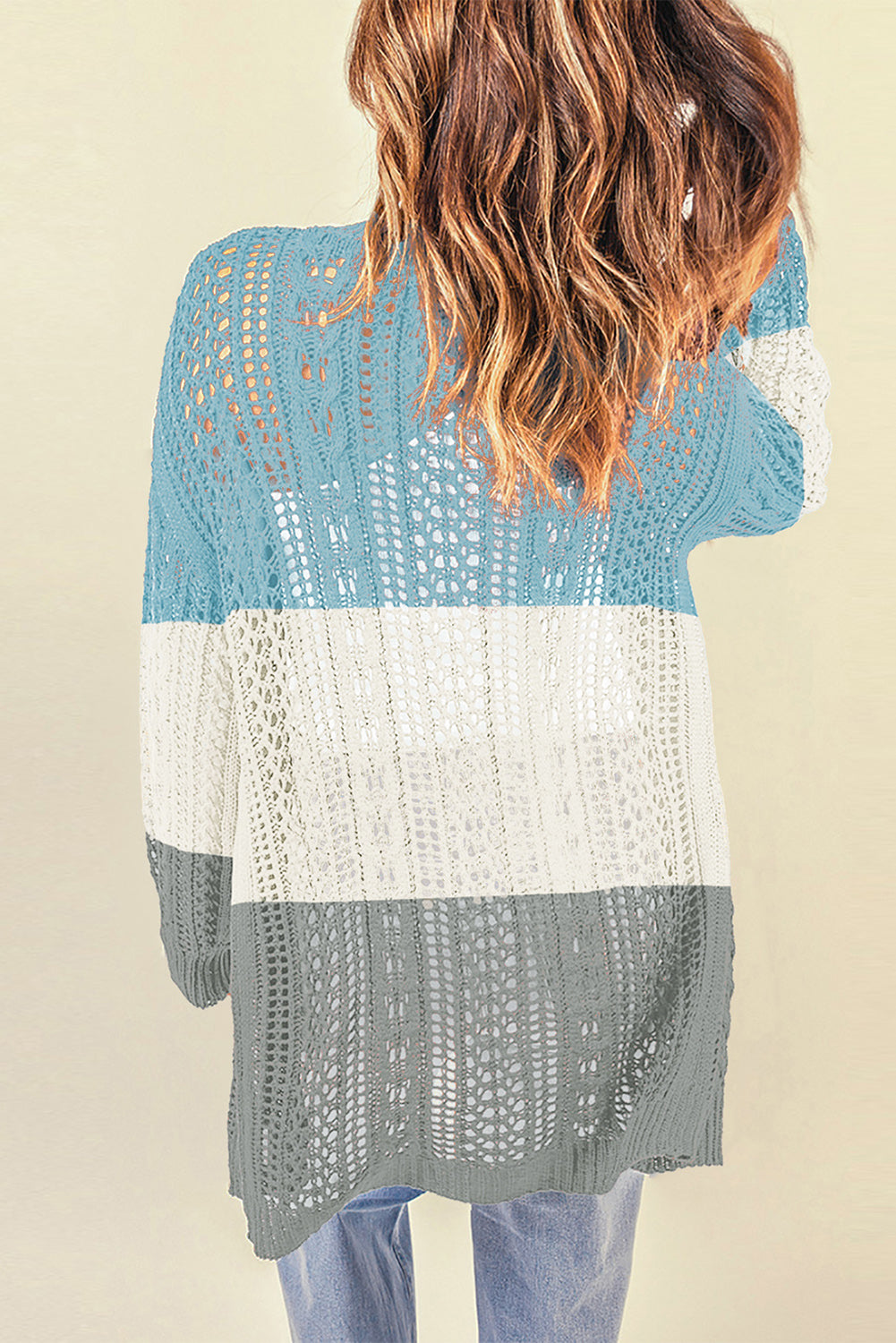 Openwork Ribbed Cuff Longline Cardigan