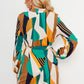 Geometric Print Belted Curved Hem Dress