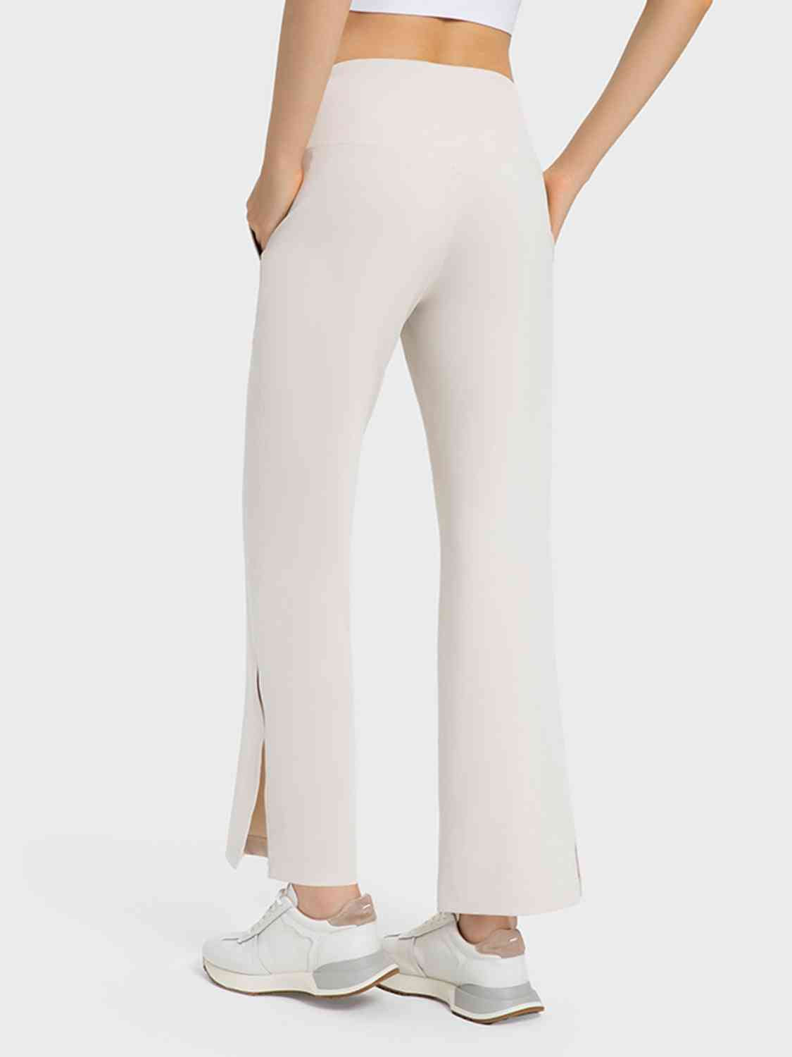 Wide Leg Slit Sport Pants with Pockets