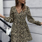 Animal Print Buttoned V-Neck Long Sleeve Dress