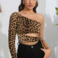 Leopard Cutout One-Shoulder Cropped Top
