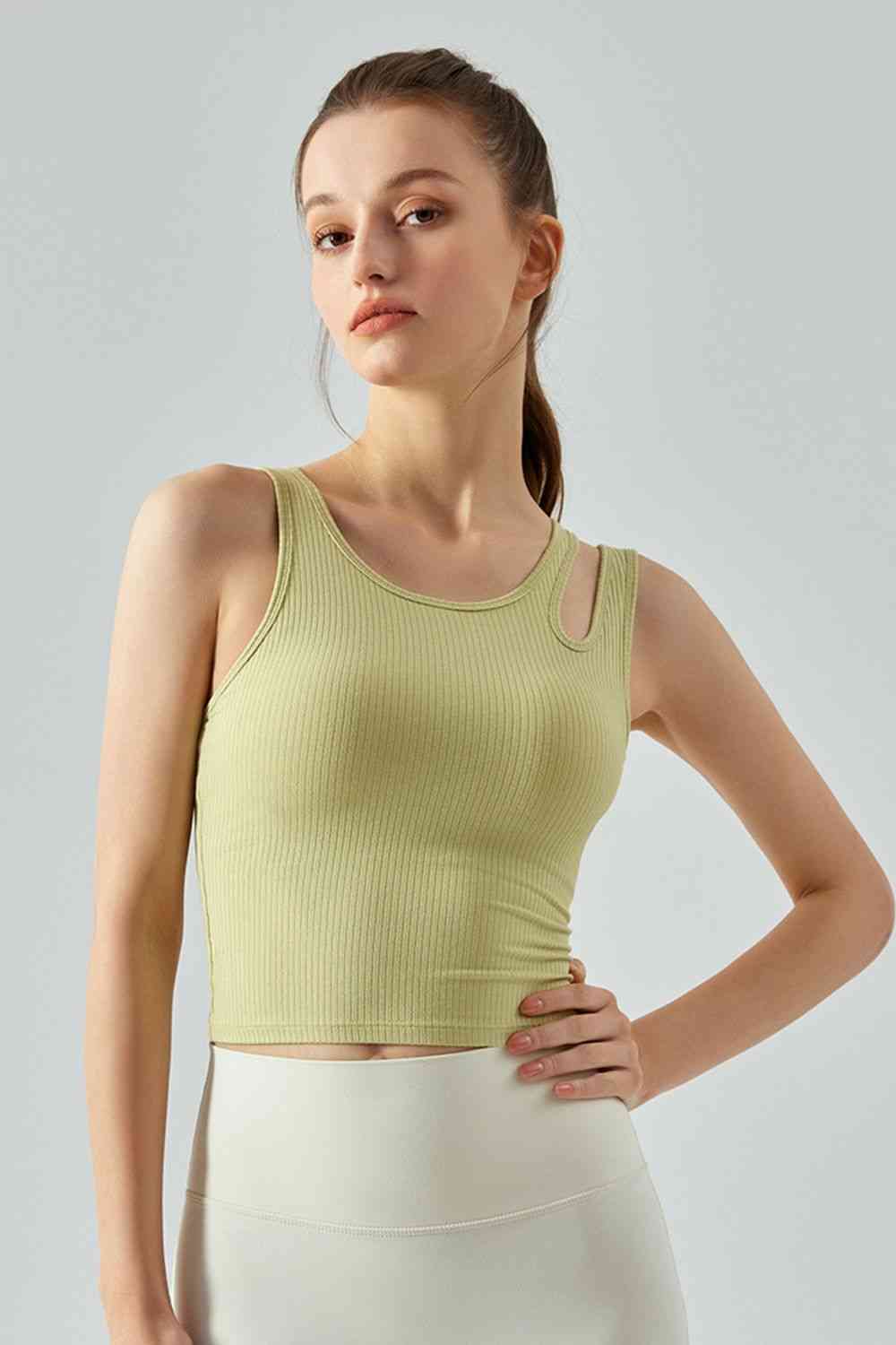 Ribbed Round Neck Sports Tank Top