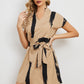 Contrast Tie Belt Notched Dress