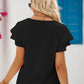 Eyelet Tie-Neck Flutter Sleeve Blouse