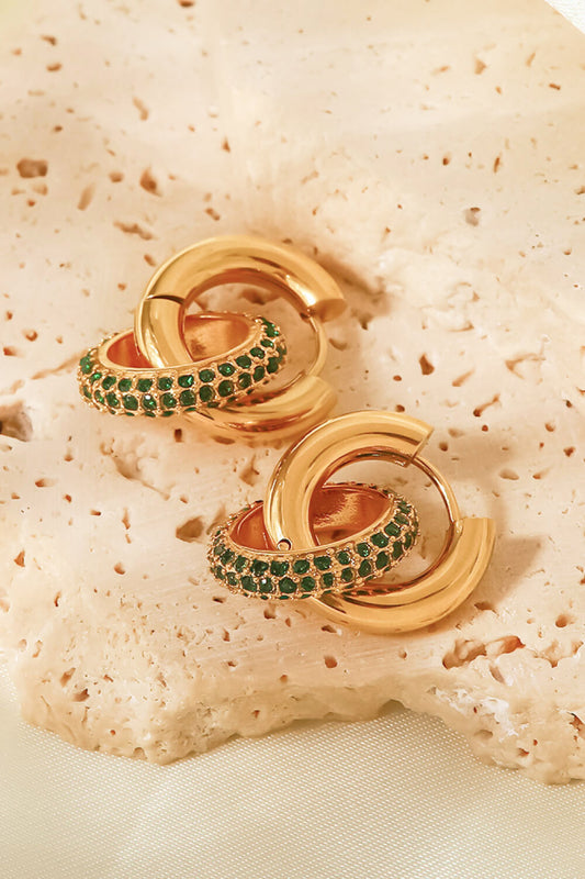 18K Gold-Plated Inlaid Zircon Double-Hoop Earrings