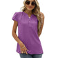 Swiss Dot Notched Neck Short Sleeve Top