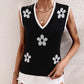 Floral Contrast Ribbed Trim Sweater Vest