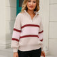 Striped Quarter-Zip Lantern Sleeve Sweater
