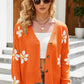 Floral Ribbed Trim Drop Shoulder Cardigan