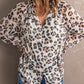 Leopard Button Down Ruched Flounce Sleeve Top