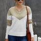 Chevron Color Block V-Neck Dropped Shoulder Sweater