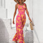 Floral Square Neck Cutout Tie Back Jumpsuit