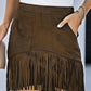 Fringe Detail Zip-Back Skirt with Pockets