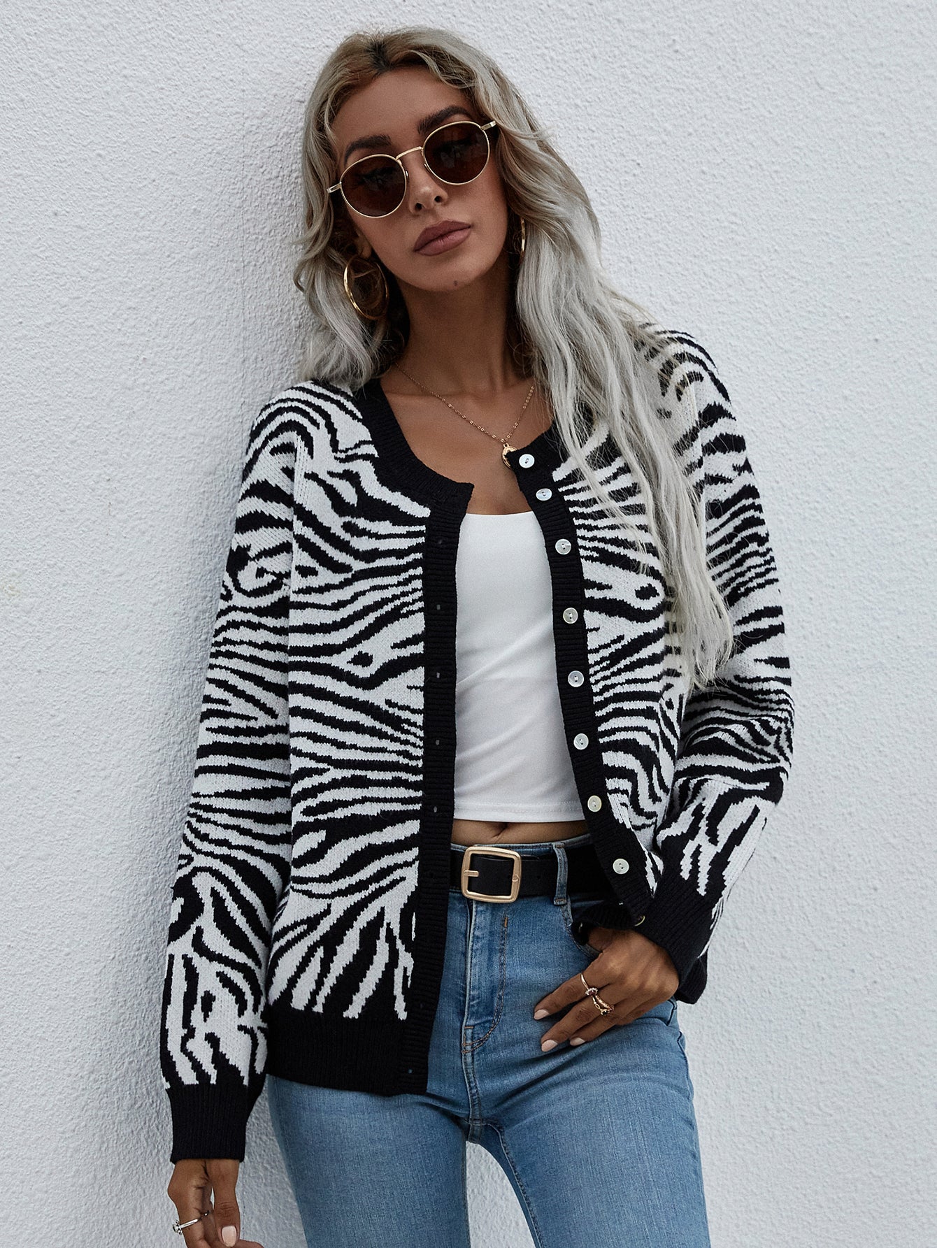 Zebra Print Button Down Cardigan