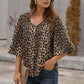 Printed Button Front Flare Sleeve Blouse