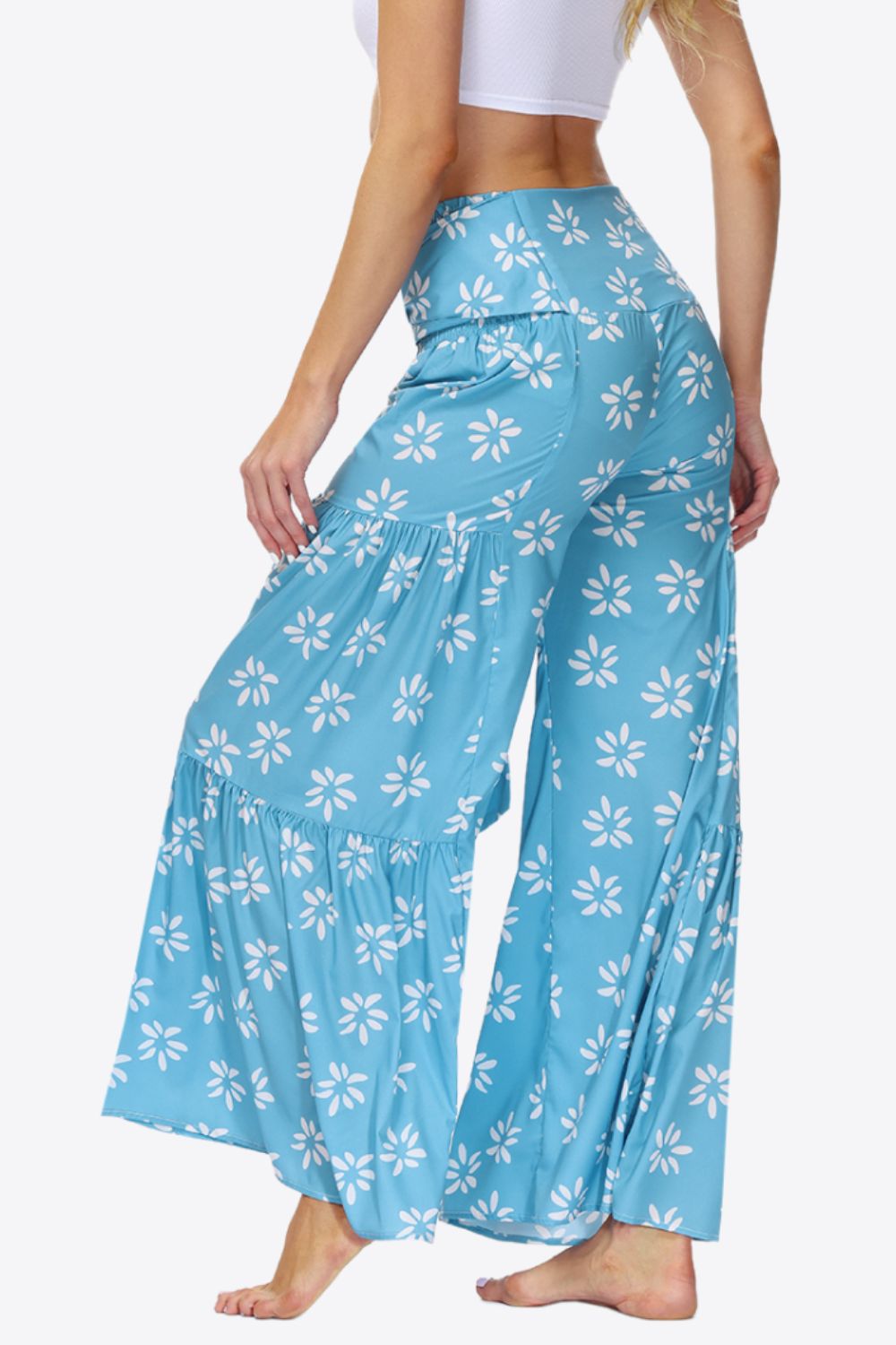 Floral Tie-Waist Tiered Culottes