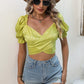 Crisscross Tie Back Flounce Sleeve Cropped Blouse