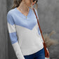 Chevron Color Block V-Neck Dropped Shoulder Sweater