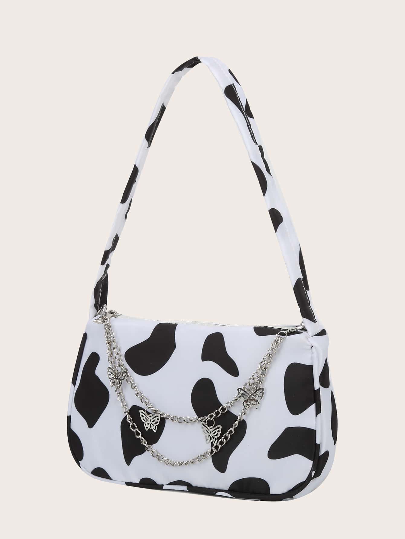 Cow Print Butterfly Charm Shoulder Bag