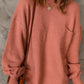 Ribbed Trim Lantern Sleeve Pocketed Sweater