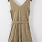 Tie-Waist Buttoned Plunge Sleeveless Romper