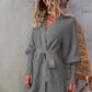 Belted Surplice Lantern Sleeve Wrap Sweater Dress