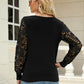 Lace Sleeve Ribbed Trim V-Neck Sweater