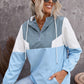 Color Block Quarter-Zip Drawstring Hoodie
