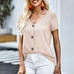 Buttoned V-Neck Short Sleeve Top