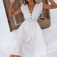 Decorative Button V-Neck Butterfly Sleeve Dress