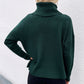Button Detail Rib-Knit Turtleneck Sweater