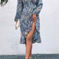 Printed Tie-Waist Balloon Sleeve Plunge Dress