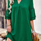 Notched Neck Flare Sleeve Pocket Dress