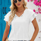 Eyelet Tie-Neck Flutter Sleeve Blouse
